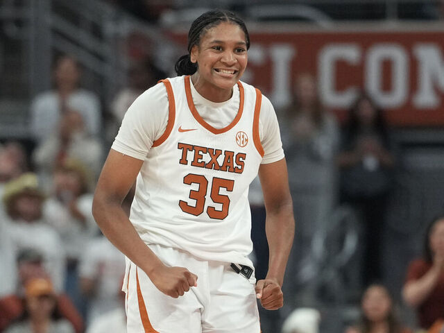 AUSTIN, TEXAS - NOVEMBER 30: Madison Booker #35 of the Texas Longhorns reacts during the first half against the Pennsylvania Quakers at Moody Center on November 30, 2025 in Austin, Texas.