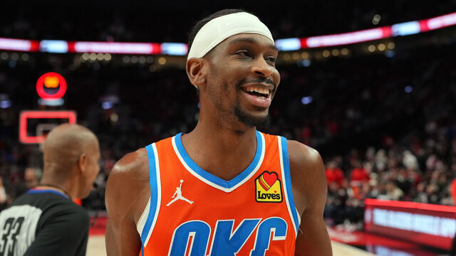 PORTLAND, OREGON - NOVEMBER 30: Shai Gilgeous-Alexander #2 of the Oklahoma City Thunder leaves the court following a win over the Portland Trail Blazers at Moda Center on November 30, 2025 in Portland, Oregon.