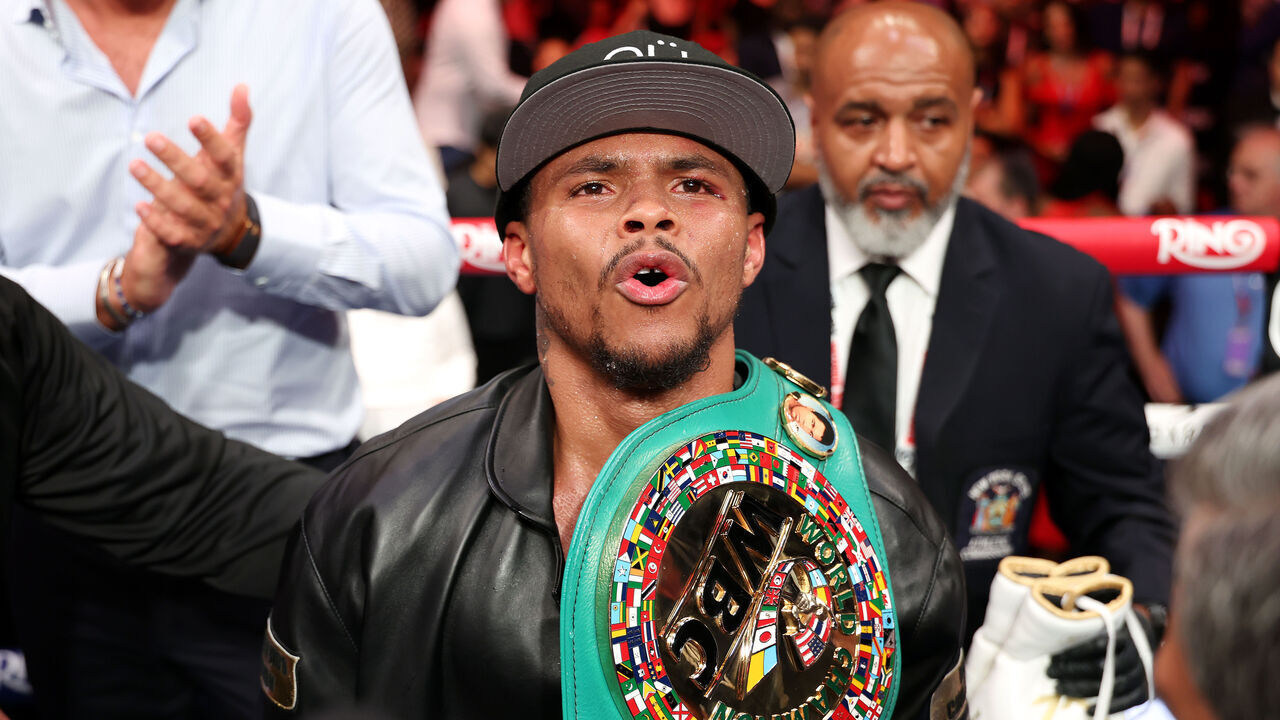 NEW YORK, NEW YORK - JULY 12: Shakur Stevenson looks on after defeating William Zepeda in their WBC lightweight title fight at USTA Billie Jean King National Tennis Center on July 12, 2025 in New York City.