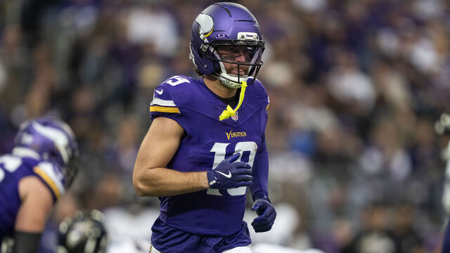 MINNEAPOLIS, MINNESOTA - NOVEMBER 9: Adam Thielen #19 of the Minnesota Vikings runs during an NFL football game against the Baltimore Ravens at U.S. Bank Stadium on November 09, 2025 in Minneapolis, Minnesota.