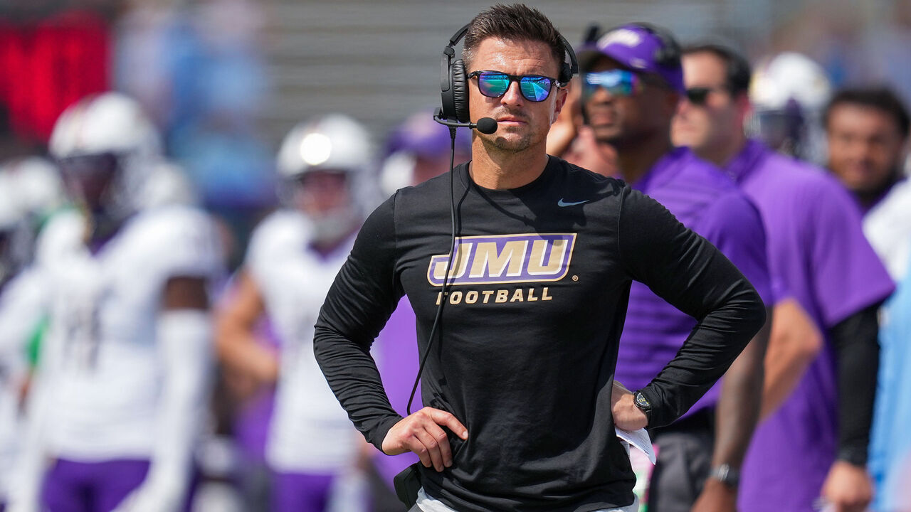 CHAPEL HILL, NORTH CAROLINA - SEPTEMBER 21: Head coach Bob Chesney of the James Madison Dukes watches his team play against the North Carolina Tar Heels during the game at Kenan Memorial Stadium on September 21, 2024 in Chapel Hill, North Carolina. The Dukes won 70-50.