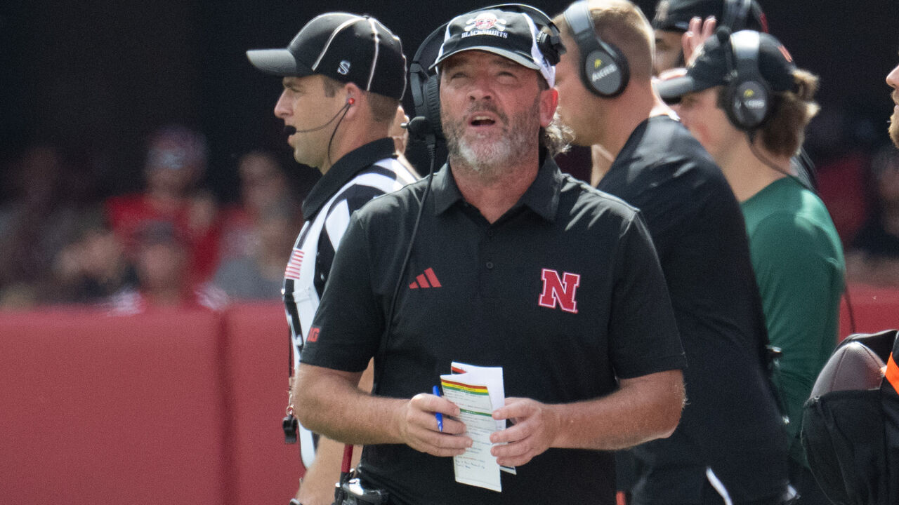 LINCOLN, NEBRASKA - SEPTEMBER 13: Assistant coach John Butler for the Nebraska Cornhuskers watches action against the Houston Christian Huskies at Memorial Stadium on September 13, 2025 in Lincoln, Nebraska.