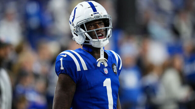 INDIANAPOLIS, INDIANA - NOVEMBER 30: Sauce Gardner #1 of the Indianapolis Colts looks on before the game against the Houston Texans at Lucas Oil Stadium on November 30, 2025 in Indianapolis, Indiana.