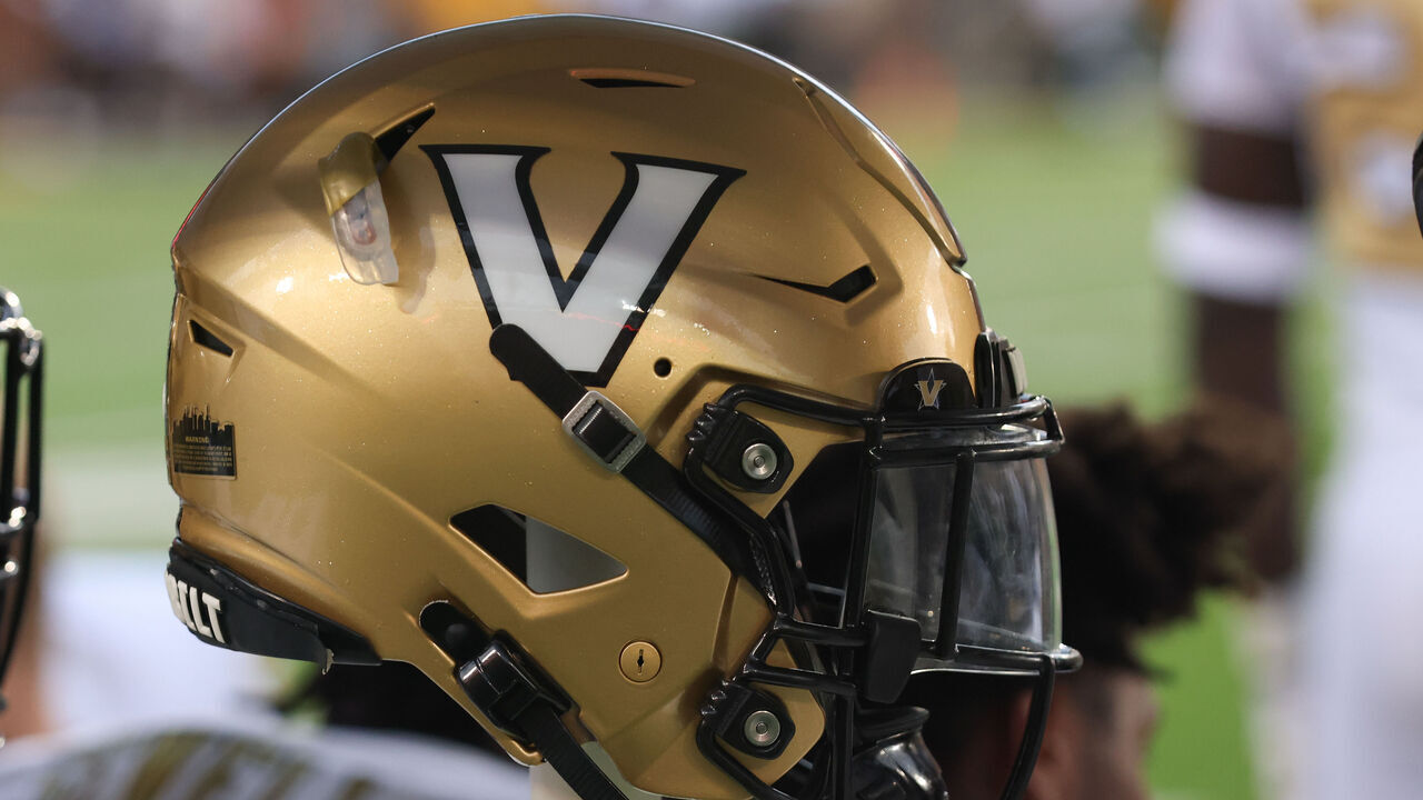COLUMBIA, MO - SEPTEMBER 21: A view of a Vanderbilt Commodores helmet during an SEC football game between the Vanderbilt Commodores and Missouri Tigers on September 21, 2024 at Memorial Stadium in Columbia, MO.