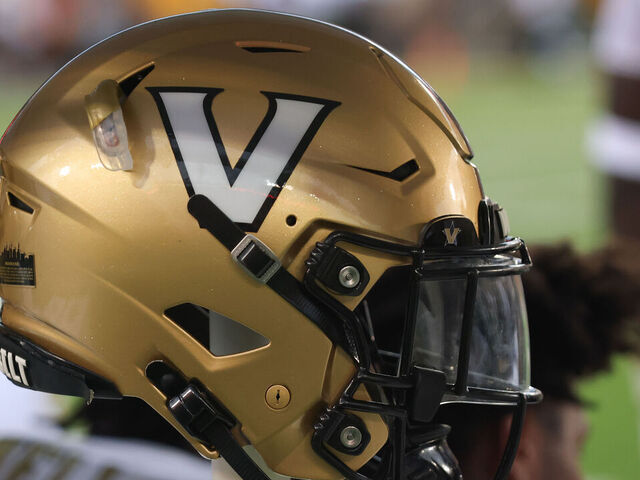 COLUMBIA, MO - SEPTEMBER 21: A view of a Vanderbilt Commodores helmet during an SEC football game between the Vanderbilt Commodores and Missouri Tigers on September 21, 2024 at Memorial Stadium in Columbia, MO.