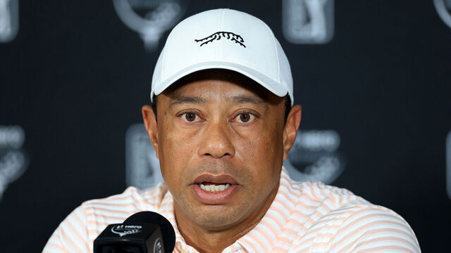 NASSAU, BAHAMAS - DECEMBER 02: Tiger Woods of the United States speaks to the media during his media conference prior to the Hero World Challenge 2025 at Albany Golf Course on December 02, 2025 in Nassau, Bahamas.