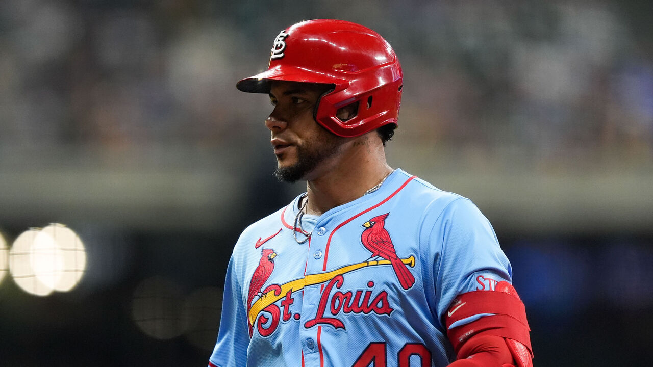 MILWAUKEE, WI - SEPTEMBER 13: Willson Contreras #40 of the St. Louis Cardinals looks on after hitting a one-run single in the fifth inning during the game between the St. Louis Cardinals and the Milwaukee Brewers at American Family Field on Saturday, September 13, 2025 in Milwaukee, Wisconsin.
