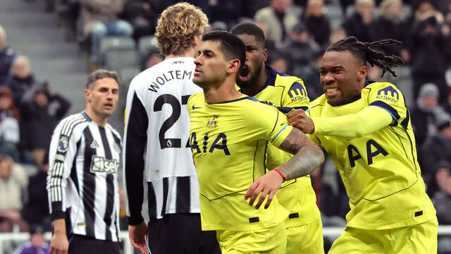 Tottenham Hotspur's Cristian Romero celebrates scoring their side's second goal of the game during the Premier League match at St James' Park, Newcastle. Picture date: Tuesday December 2, 2025.