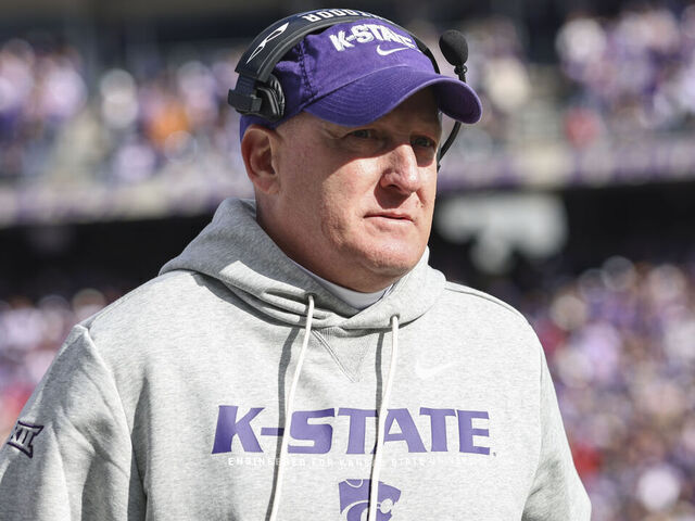 MANHATTAN, KS - NOVEMBER 01: Kansas State Wildcats head coach Chris Klieman in the first quarter of a Big 12 football game between the Texas Tech Red Raiders and Kansas State Wildcats on November 1, 2025 at Bill Snyder Family Stadium in Manhattan, KS.