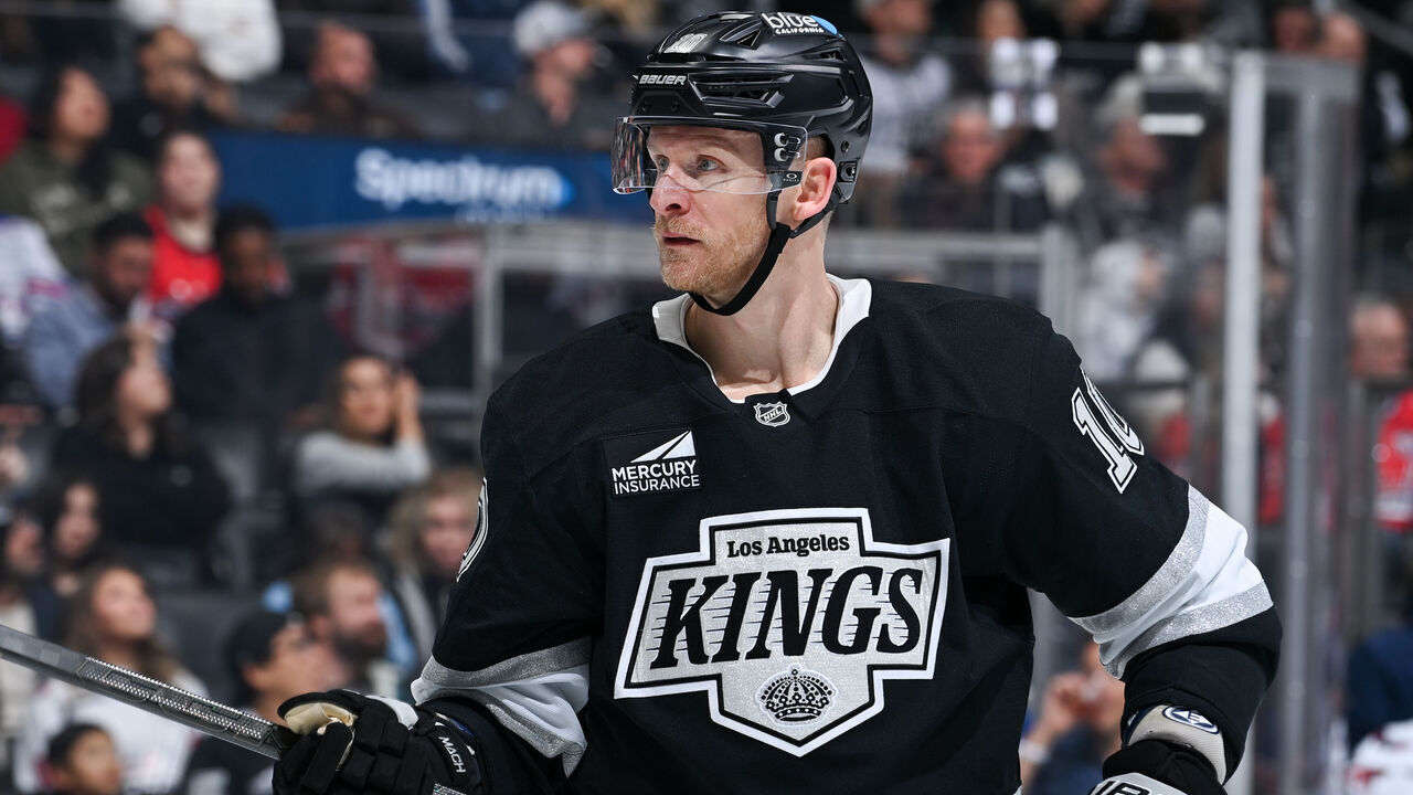 LOS ANGELES, CA - DECEMBER 2: Corey Perry #10 of the Los Angeles Kings looks on during the third period against the Washington Capitals at Crypto.com Arena on December 2, 2025 in Los Angeles, California.