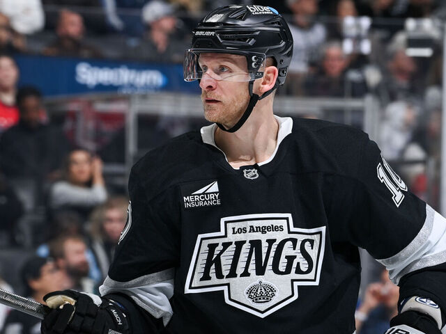 LOS ANGELES, CA - DECEMBER 2: Corey Perry #10 of the Los Angeles Kings looks on during the third period against the Washington Capitals at Crypto.com Arena on December 2, 2025 in Los Angeles, California.