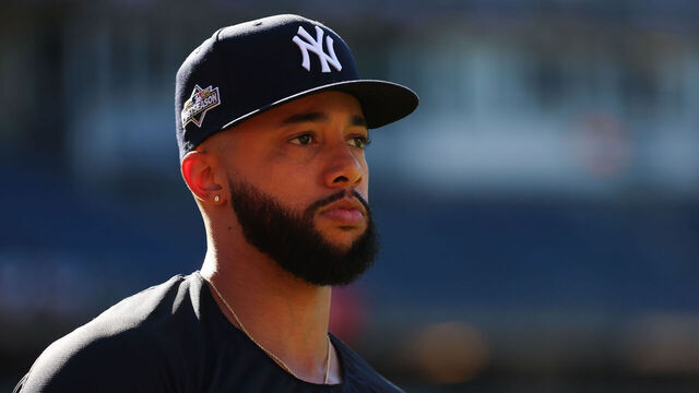 NEW YORK, NY - OCTOBER 01: Devin Williams #38 of the New York Yankees looks on before the game against the Boston Red Sox at Yankee Stadium on October 1, 2025 in New York, New York.