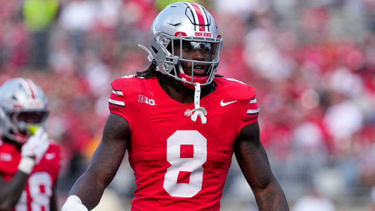 COLUMBUS, OHIO - SEPTEMBER 06: Linebacker Arvell Reese #8 of the Ohio State Buckeyes against the Grambling State Tigers at Ohio Stadium on September 06, 2025 in Columbus, Ohio.