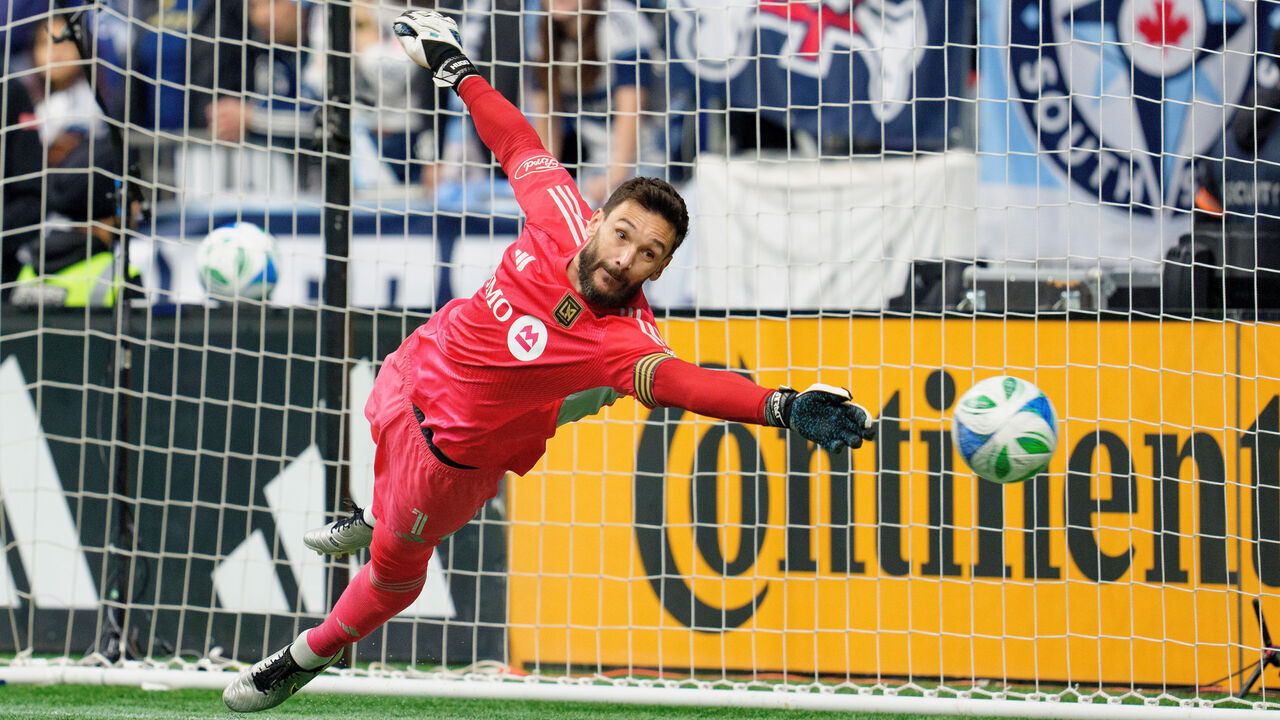 VANCOUVER, BRITISH COLUMBIA - NOVEMBER 22: Hugo Lloris #1 of Los Angeles FC is unable to save the third penalty from Ryan Gauld #25 of Vancouver Whitecaps FC (not in frame) in the penalty shoot out during the conference semifinal between Vancouver Whitecaps FC and Los Angeles Football Club at BC Place as part of the 2025 MLS Cup Playoffs on November 22, 2025 in Vancouver, British Columbia.