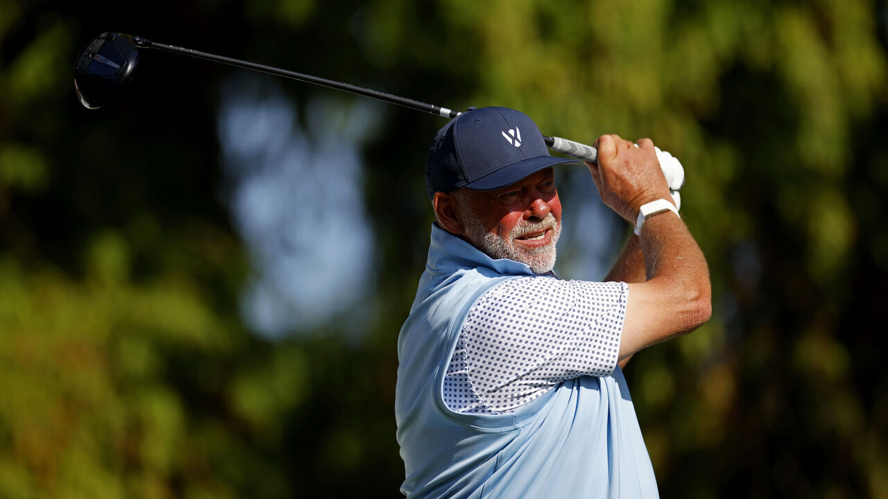 CLEARWATER, FLORIDA - DECEMBER 04: Darren Clarke of Team Europe hits his tee shot on the seventh hole during the first round of the Skechers World Champions Cup supporting Shriners Children's 2025 at Feather Sound Country Club on December 04, 2025 in Clearwater, Florida.