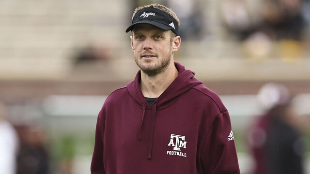 COLUMBIA, MO - NOVEMBER 08: Texas A&M Aggies offensive coordinator Collin Klein before an SEC football game between the Texas A&M Aggies and Missouri Tigers on November 8, 2025 at Memorial Stadium in Columbia, MO.