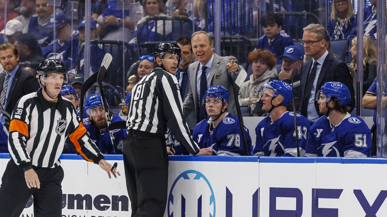 TAMPA, FL - NOVEMBER 16: Head Coach Jon Cooper of the Tampa Bay Lightning against the Vancouver Canucks at Benchmark International Arena on November 16, 2025 in Tampa, Florida.