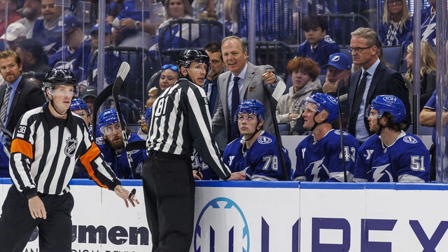 TAMPA, FL - NOVEMBER 16: Head Coach Jon Cooper of the Tampa Bay Lightning against the Vancouver Canucks at Benchmark International Arena on November 16, 2025 in Tampa, Florida.