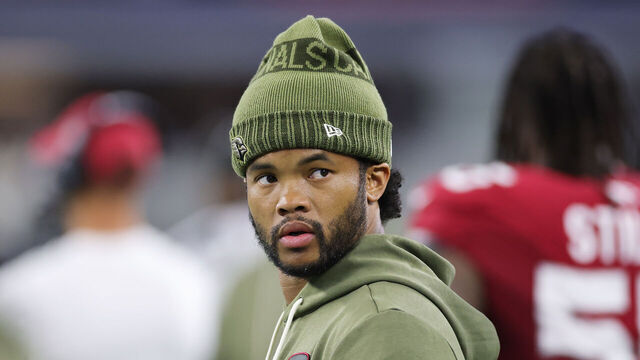 ARLINGTON, TEXAS - NOVEMBER 03: Kyler Murray #1 of the Arizona Cardinals watches action during a game against the Dallas Cowboys at AT&T Stadium on November 03, 2025 in Arlington, Texas.