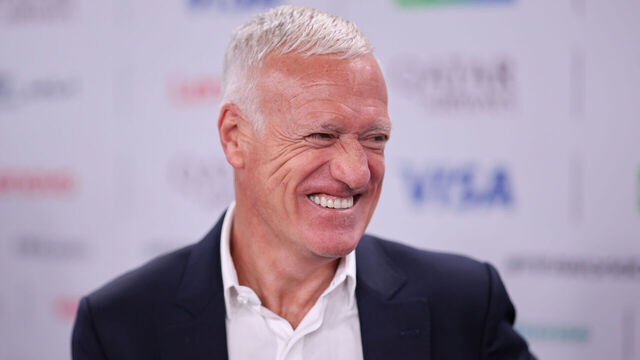 WASHINGTON, DC - DECEMBER 05: Didier Deschamps, Head Coach of France, reacts in the mixed zone after the FIFA World Cup 2026 Official Draw at John F. Kennedy Center for the Performing Arts on December 05, 2025 in Washington, DC.