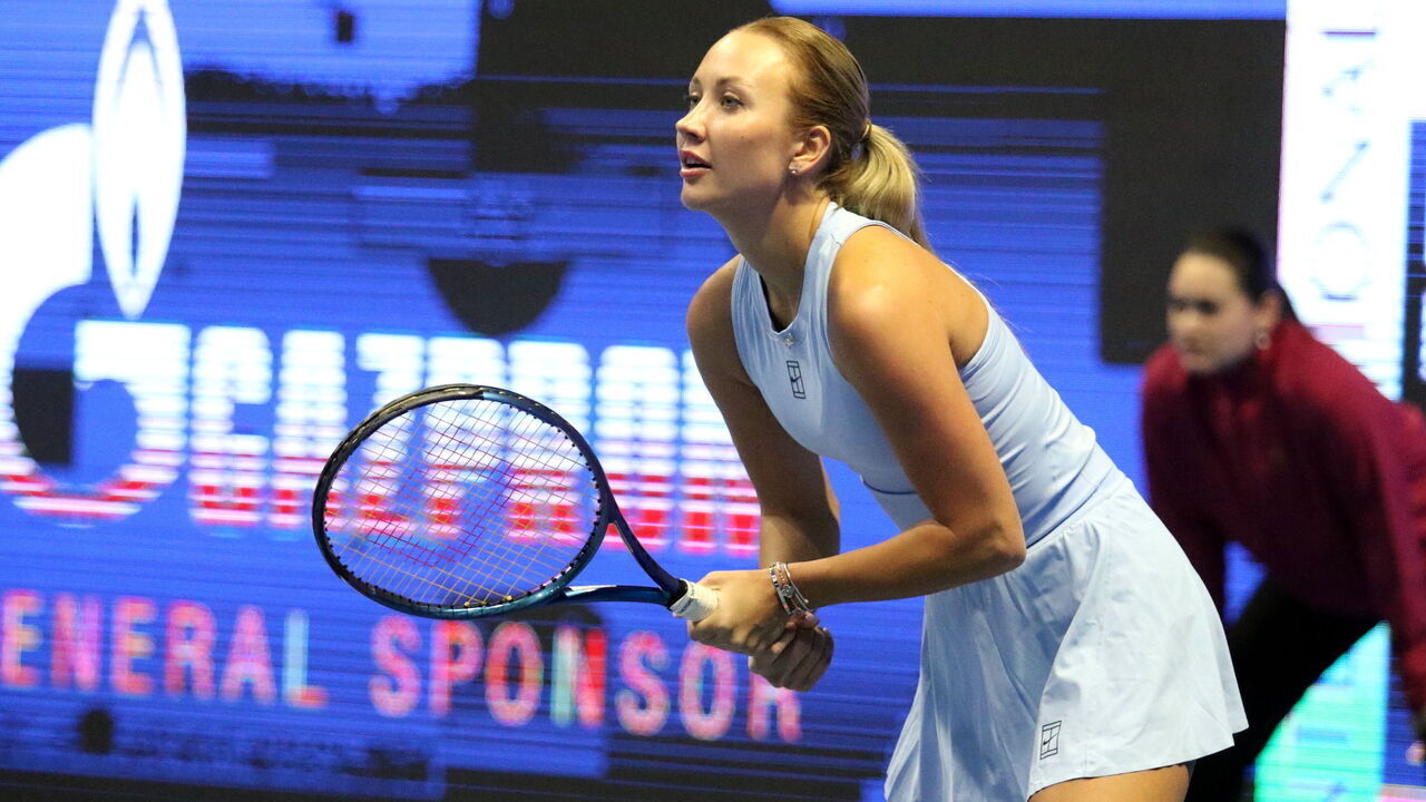 SAINT PETERSBURG, RUSSIA - 2025/11/29: Anastasia Potapova of Russia plays against Veronika Kudermetova of Russia (Not in view) during the International Team Tennis Tournament Trophies of Northern Palmyra 2025 at The Arena. Final score: (Anastasia Potapova 2:5, 2:4, 2:4 Veronika Kudermetova).