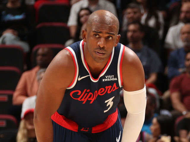 MIAMI, FL - DECEMBER 1: Chris Paul #3 of the LA Clippers looks on during the game against the Miami Heat on December 1, 2025 at Kaseya Center in Miami, Florida. Mandatory Copyright Notice: Copyright 2025 NBAE