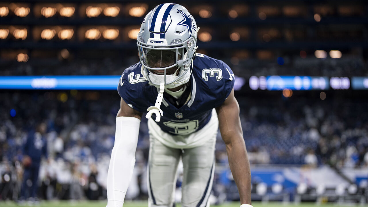 DETROIT, MICHIGAN - DECEMBER 4: George Pickens #3 of the Dallas Cowboys stretches prior to an NFL football game against the Detroit Lions at Ford Field on December 04, 2025 in Detroit, Michigan.