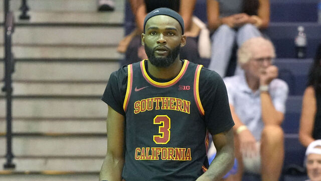 LAHAINA, HAWAII - NOVEMBER 24: Amarion Dickerson #3 of the Southern California Trojans looks on during a first round game in the Southwest Maui Invitational against the Boise State Broncos at the Lahaina Center on November 24, 2025 in Lahaina, Hawaii.
