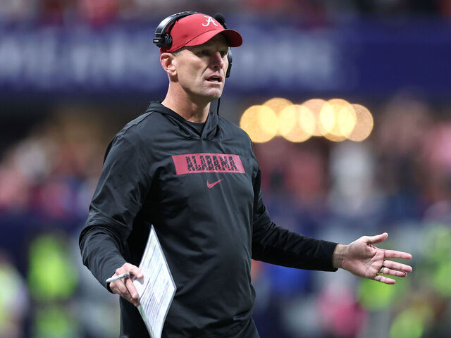 ATLANTA, GEORGIA - DECEMBER 06: Head coach Kalen Deboer of the Alabama Crimson Tide reacts against the Georgia Bulldogs during the second quarter in the 2025 SEC Championship at Mercedes-Benz Stadium on December 06, 2025 in Atlanta, Georgia.