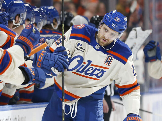 EDMONTON, CANADA - DECEMBER 6: Leon Draisaitl #29 of the Edmonton Oilers celebrates a goal against the Winnipeg Jets during the first period at Rogers Place on December 6, 2025 in Edmonton, Canada.