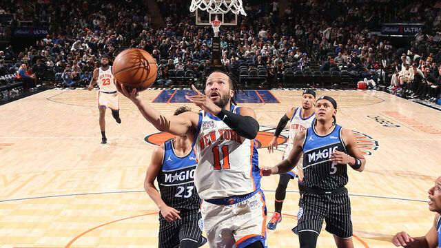 NEW YORK, NY - DECEMBER 7: Jalen Brunson #11 of the New York Knicks drives to the basket during the game against the Orlando Magic on December 7, 2025 at Madison Square Garden in New York City, New York. Mandatory Copyright Notice: Copyright 2025 NBAE
