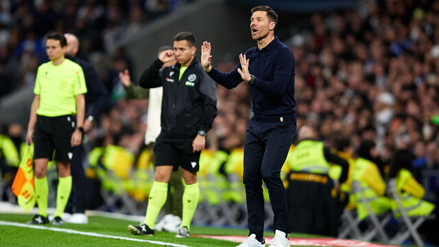MADRID, SPAIN - DECEMBER 07: Xabi Alonso, Manager of Real Madrid reacts during the LaLiga EA Sports match between Real Madrid CF and RC Celta de Vigo at Estadio Santiago Bernabeu on December 07, 2025 in Madrid, Spain.