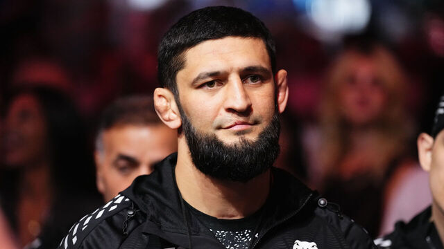 DOHA, QATAR - NOVEMBER 22: Khamzat Chimaev is seen in attendance during the UFC Fight Night event at ABHA Arena on November 22, 2025 in Doha, Qatar.