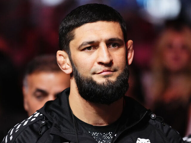 DOHA, QATAR - NOVEMBER 22: Khamzat Chimaev is seen in attendance during the UFC Fight Night event at ABHA Arena on November 22, 2025 in Doha, Qatar.