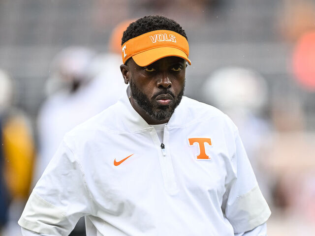 KNOXVILLE, TN - SEPTEMBER 06: Tennessee Volunteers defensive coordinator Tim Banks watches warm-ups before the college football game between the Tennessee Volunteers and the East Tennessee State Buccaneers on September 6, 2025, at Neyland Stadium in Knoxville, TN.