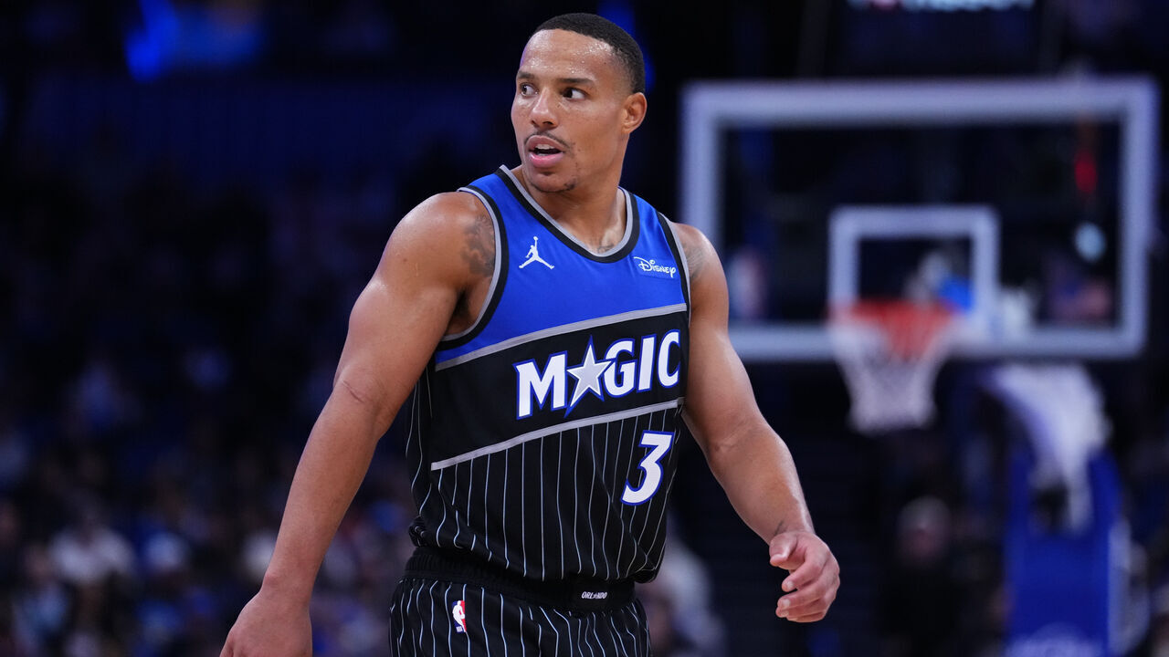 ORLANDO, FLORIDA - DECEMBER 03: Desmond Bane #3 of the Orlando Magic looks on against the San Antonio Spurs during the fourth quarter at Kia Center on December 03, 2025 in Orlando, Florida. NOTE TO USER: User expressly acknowledges and agrees that, by downloading and/or using this photograph, user is consenting to the terms and conditions of the Getty Images License Agreement.