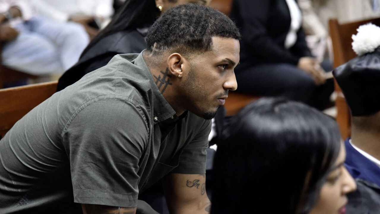 Dominican baseball star Wander Franco gestures during his trial in Puerto Plata, Dominican Republic on June 26, 2025. Franco was given a two-year suspended sentence after being found guilty of sexually abusing a teenage girl.