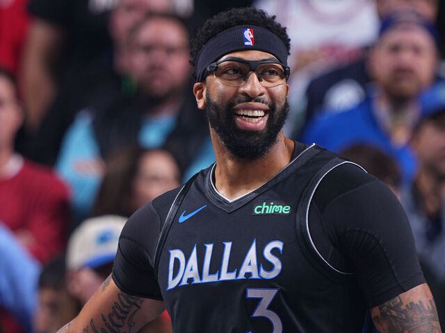 DALLAS, TX - DECEMBER 6: Anthony Davis #3 of the Dallas Mavericks smiles during the game against the Houston Rockets on December 6, 2025 at American Airlines Center in Dallas, Texas. Mandatory Copyright Notice: Copyright 2025 NBAE