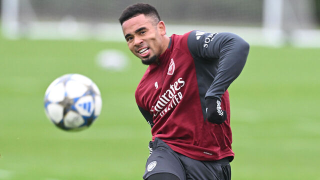 LONDON COLNEY, ENGLAND - DECEMBER 09: Gabriel Jesus of Arsenal during a training session at Sobha Realty Training Centre on December 09, 2025 in London Colney, England.