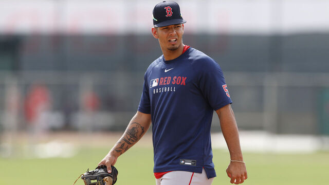Fort Myers, FL - February 19: Boston Red Sox 2B Vaughn Grissom works out during spring training at JetBlue Park.