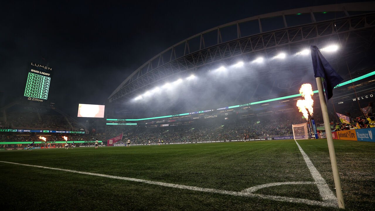 SEATTLE, WASHINGTON - OCTOBER 11: A general view before the game between Seattle Sounders and Real Salt Lake at Lumen Field on October 11, 2025 in Seattle, Washington.