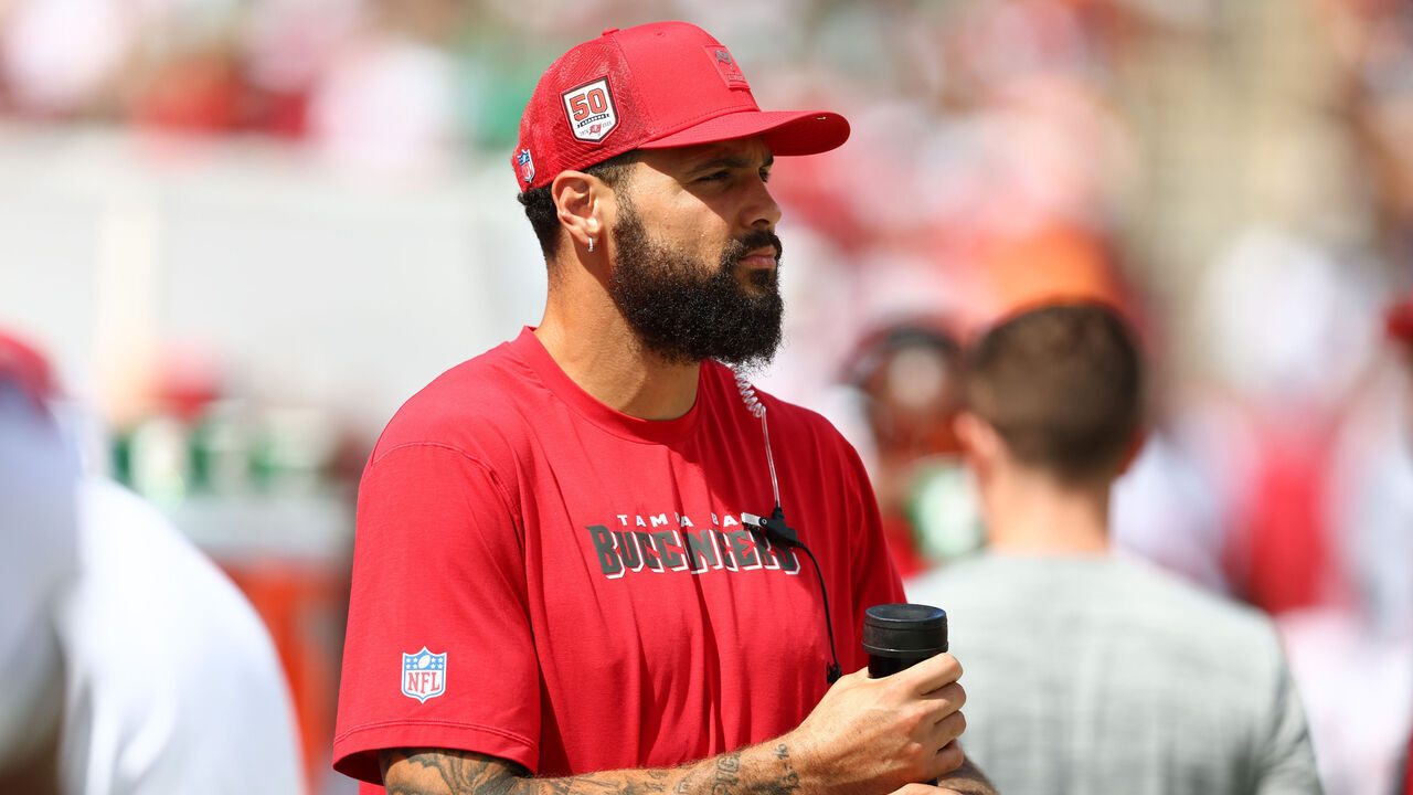 TAMPA, FLORIDA - SEPTEMBER 28: Mike Evans #13 of the Tampa Bay Buccaneers looks on during the second half of the game against the Philadelphia Eagles at Raymond James Stadium on September 28, 2025 in Tampa, Florida.