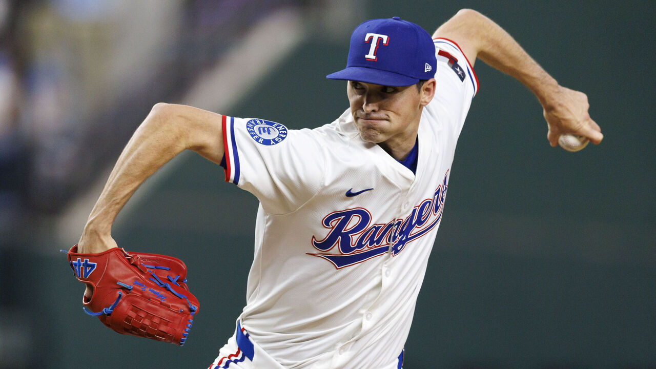 ARLINGTON, TX - SEPTEMBER 20: Hoby Milner #41 of the Texas Rangers pitches during a game against the Miami Marlins at Globe Life Field on September 20, 2025 in Arlington, Texas.