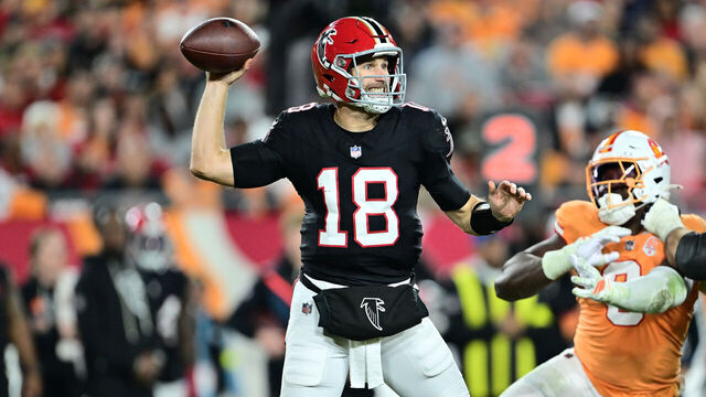 TAMPA, FLORIDA - DECEMBER 11: Kirk Cousins #18 of the Atlanta Falcons throws a pass against the Tampa Bay Buccaneers during the third quarter at Raymond James Stadium on December 11, 2025 in Tampa, Florida.