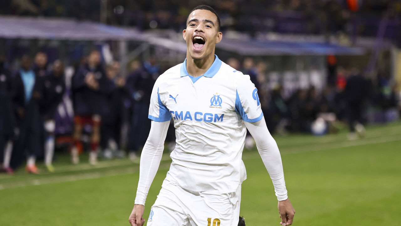 BRUSSELS, BELGIUM - DECEMBER 9: Mason Greenwood #10 of Olympique de Marseille celebrates scoring the second goal of his team during the UEFA Champions League 2025/26 League Phase MD6 match between R. Union Saint-Gilloise and Olympique de Marseille at RSC Anderlecht Stadium on December 9, 2025 in Brussels, Belgium.