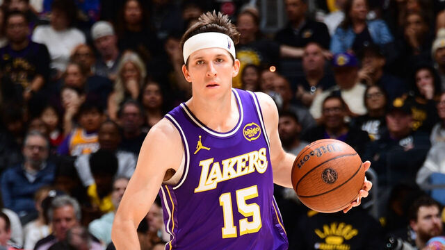LOS ANGELES, CA - DECEMBER 10: Austin Reaves #15 of the Los Angeles Lakers dribbles the ball during the game against the San Antonio Spurs during the 2025-26 Emirates Cup Quarterfinals on December 10, 2025 at Crypto.Com Arena in Los Angeles, California. NOTE TO USER: User expressly acknowledges and agrees that, by downloading and/or using this Photograph, user is consenting to the terms and conditions of the Getty Images License Agreement. Mandatory Copyright Notice: Copyright 2025 NBAE