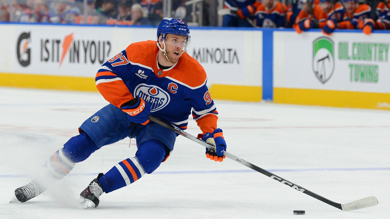 EDMONTON, CANADA - DECEMBER 9: Connor McDavid #97 of the Edmonton Oilers skates during the first period of the game against the Buffalo Sabres at Rogers Place on December 9, 2025, in Edmonton, Alberta, Canada.