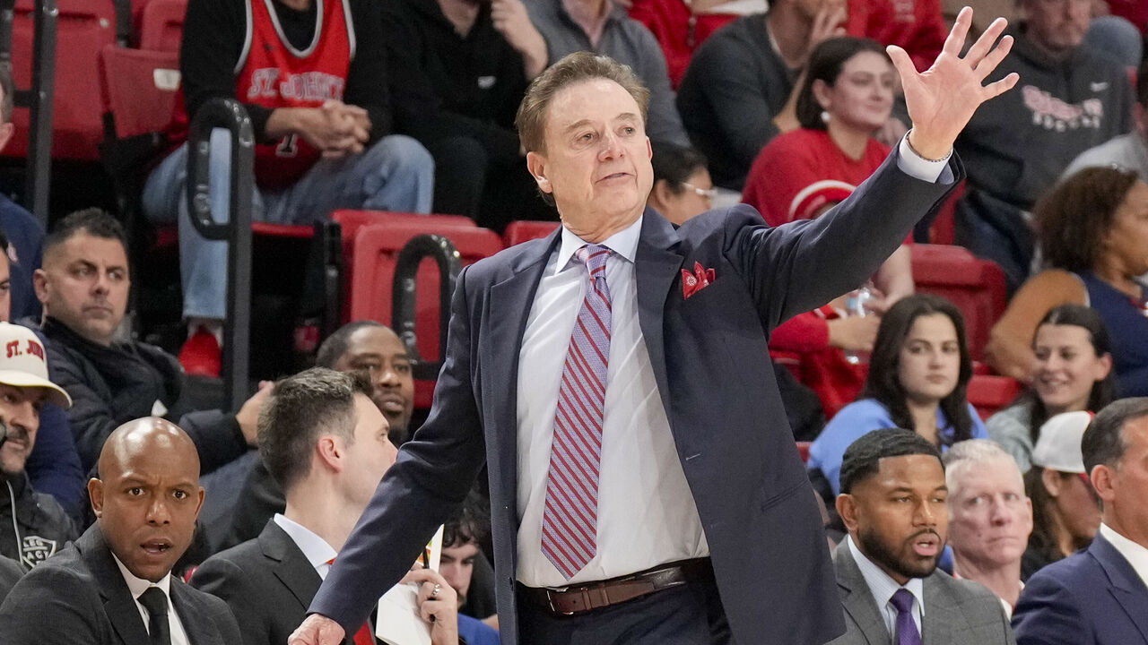 NEW YORK, NY - NOVEMBER 20: Head Coach Rick Pitino of the St. John's Red Storm during the second half of a college basketball game against the Bucknell Bison at Carnesecca Arena on November 20, 2025 in New York City.