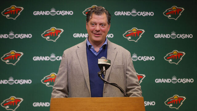 SAINT PAUL, MN - DECEMBER 13: Minnesota Wild general manager Bill Guerin talks with the media about trading for Quinn Hughes prior to the game against the Ottawa Senators at Grand Casino Arena on December 13, 2025 in Saint Paul, Minnesota.