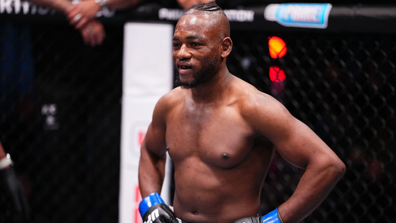 LAS VEGAS, NEVADA - DECEMBER 13: Manel Kape of Angola prepares to face Brandon Royval in a flyweight fight during the UFC Fight Night event at UFC APEX on December 13, 2025 in Las Vegas, Nevada.